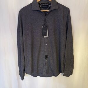 Denim & Flower Charcoal Gray GRINDLE Knit Long Sleeve Button-Up Shirt | Size L |